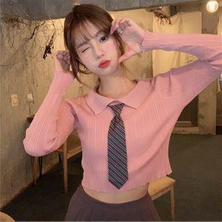 Collared Cropped Knit Top