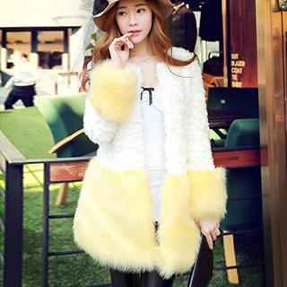 Color-block Faux-fur Coat