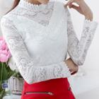 Stand Collar Long Sleeve Lace Top