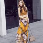 Set: Halter Crop Top + Print Maxi Skirt