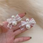 Faux Pearl Bow Stud Earring 1 Pair - White - One Size