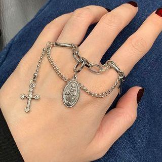Stainless Steel Cross Chained Ring As Shown In Figure - One Size