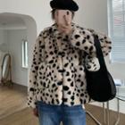 Leopard Print Fleece Buttoned Coat