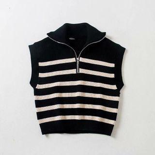 Half-zip Striped Knit Vest