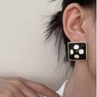 Glaze Square Alloy Earring 1 Pair - Silver Stud - White & Black - One Size