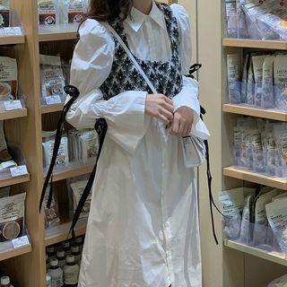 Long-sleeve Plain Shirt Dress / Vest