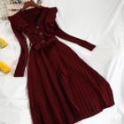 Ruffle Trim Knit Midi A-line Dress