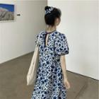 Crew-neck Floral Cut-out Open-back Puff-sleeve Dress As Shown In Figure - One Size