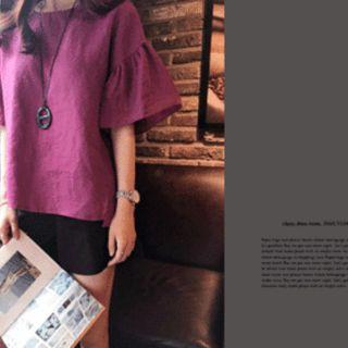 Bell-sleeve Linen Blend Top