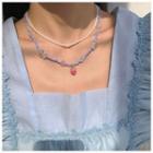 Set Of 2: Bead Necklace Set Of 2 - White & Blue - One Size