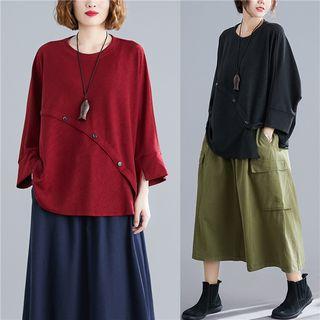 Plus Size Batwing Sleeve Asymmetric T-shirt