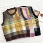 Color-block Plaid Crewneck Knit Vest