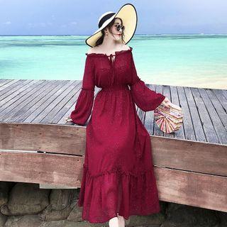 Off-shoulder Glitter Midi A-line Dress
