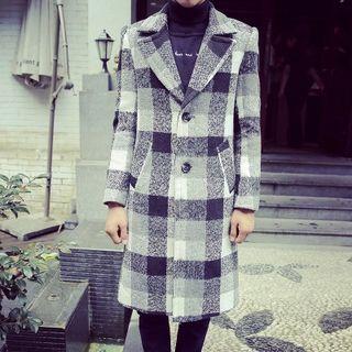 Single Breasted Check Long Coat