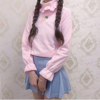Turtleneck Long-sleeve Carrot Embroidered T-shirt