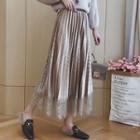 Lace-panel Pleated Midi Skirt
