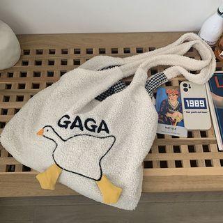 Duck Embroidered Fleece Tote Bag White - One Size