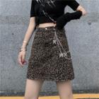 Leopard Print Mini A-line Skirt / Butterfly Layered Chain