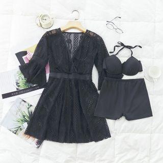 Set: One Piece Swimdress + Swim Skirt+ Cover-up Top