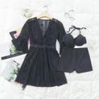 Set: One Piece Swimdress + Swim Skirt+ Cover-up Top