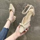 Block-heel Ankle Strap Pointed Sandals
