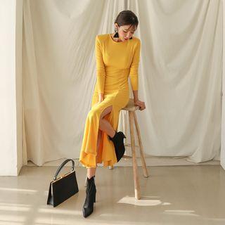 Slit-side Ruffle-hem Long Dress