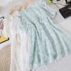 Square-neck Plain Ruffle Short-sleeve Dress