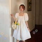Puff-sleeve Lace-up Back Dress