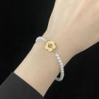 Stainless Steel Flower Faux Pearl Bracelet Gold - One Size