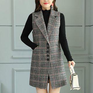 Plaid Single Breasted Long Vest