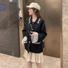 Mesh Panel Button Jacket / Mini Knit Skirt