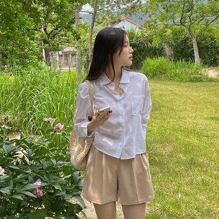 Loose-fit Cropped Linen Blend Shirt