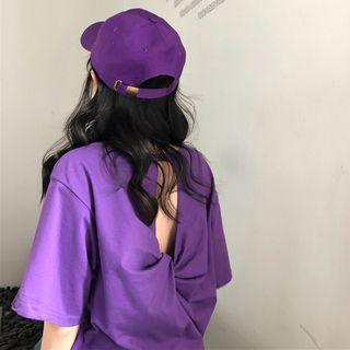 Elbow-sleeve Knotted Back T-shirt
