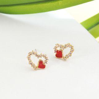 Heart Rhinestone Stud Earring 1 Pair - One Size