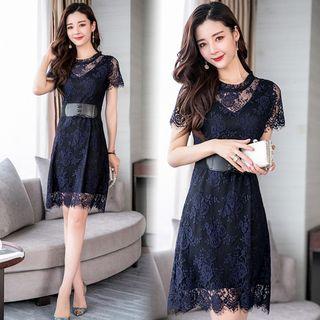 Short-sleeve Corset Belt Lace Dress
