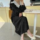 Plus Size Frilled-collar Dotted Maxi Dress