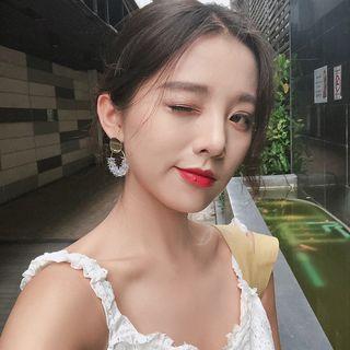 Plastic Flower Alloy Disc Hoop Earring 1 Pair - Silver - Gold - One Size