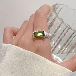 Gemstone Open Ring J2910 - Silver - One Size