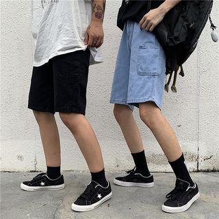 Side-pocket Straight-cut Denim Shorts