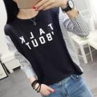 Striped Panel Lettering Long-sleeve T-shirt