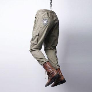 Tiger Embroidery Cargo Jogger Pants