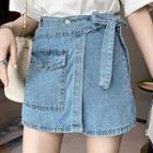 High-waist Lace-up Denim Skort