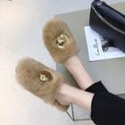 Faux Fur Disc Accent Lined Slippers