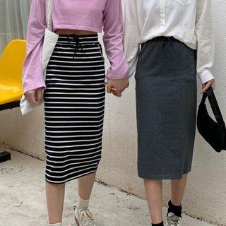 High-waist Drawstring Plain Slim Fit Skirt