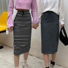 High-waist Drawstring Plain Slim Fit Skirt
