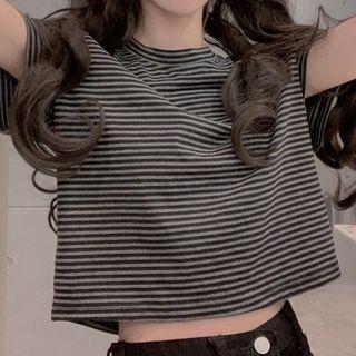Striped Short-sleeve T-shirt Stripes - Gray & Black - One Size