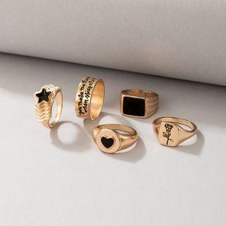 Set Of 5: Ring 20025 - Set Of 5 - Gold & Black - One Size