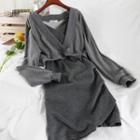 Set: Spaghetti-strap Midi A-line Dress + V-neck Sweatshirt