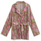 Long-sleeve Floral Mini Shirt Dress Pink & Green - One Size