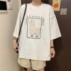 Elbow-sleeve Llama Detail T-shirt